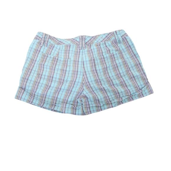 Vintage Y2K Mossimo Light Blue and Brown Plaid Low Rise Shorts 1 - Picture 3 of 4